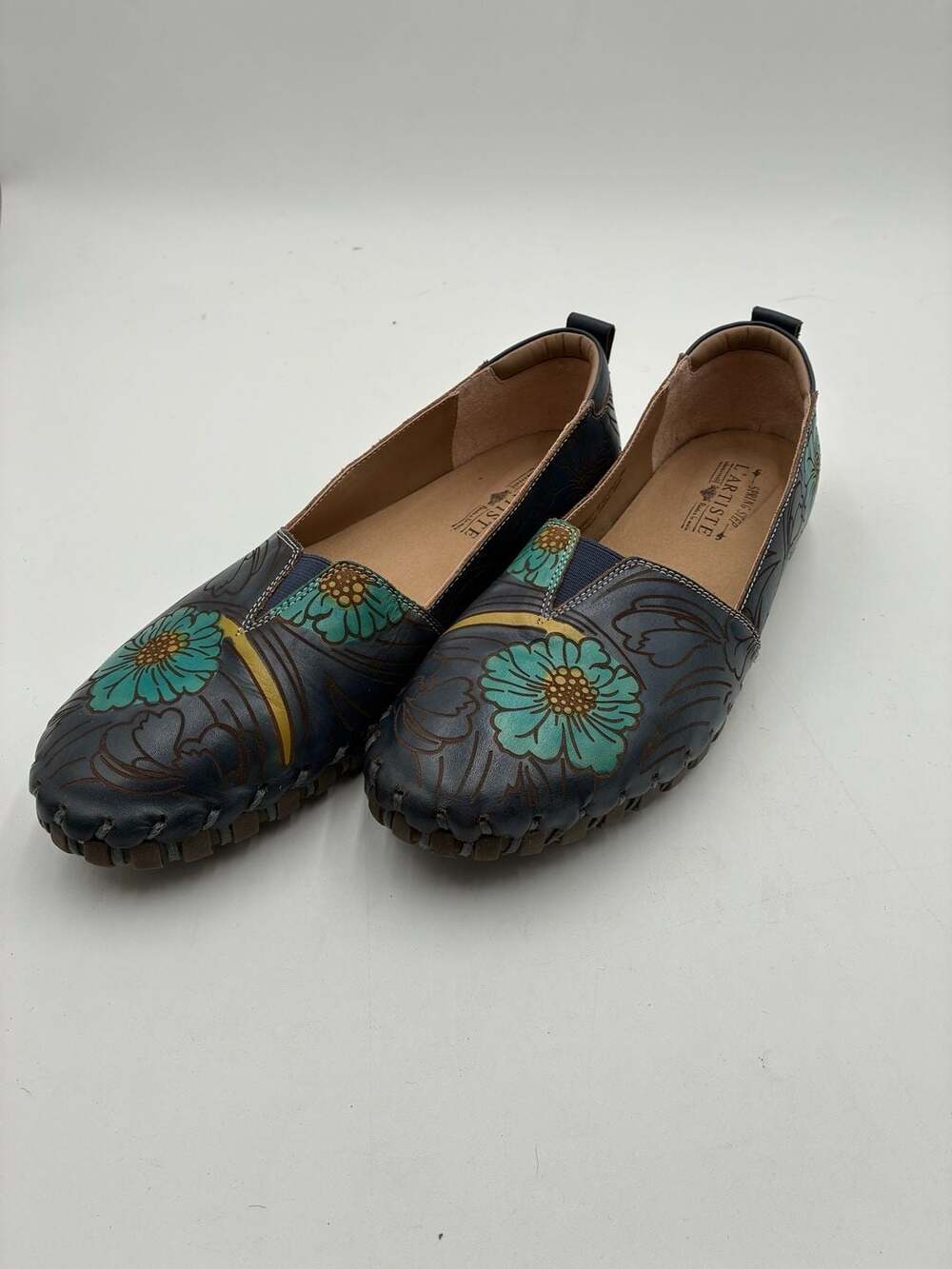 L'Artiste by Spring Step Modesty Navy Multi Hand Painted Leather Slip-On Flats